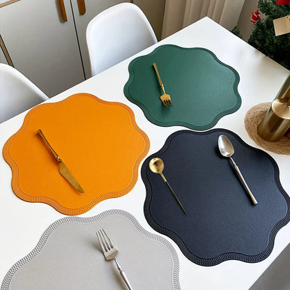 FloraMat Round Faux Leather Placemats | Embossed Flower Design