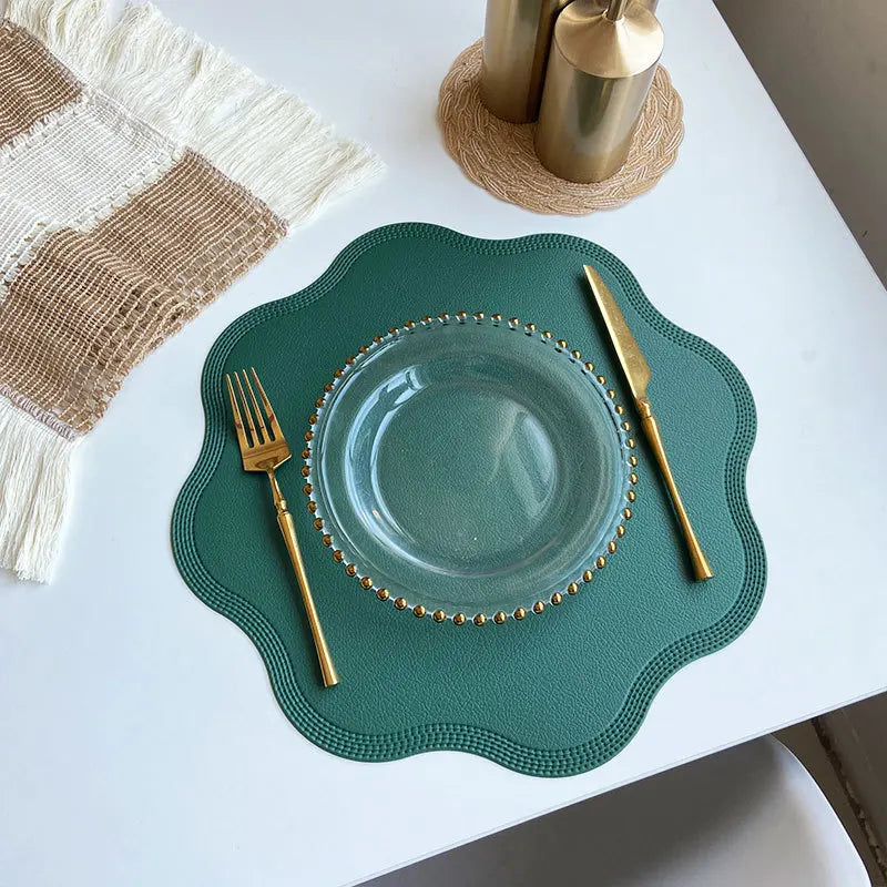 FloraMat Round Faux Leather Placemats | Embossed Flower Design
