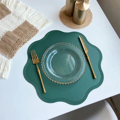 FloraMat Round Faux Leather Placemats | Embossed Flower Design
