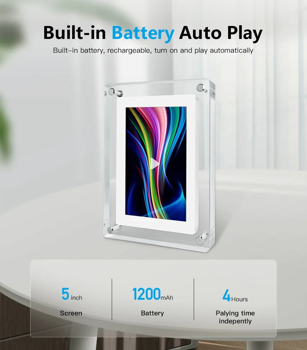 ClearFrame Acrylic Digital Photo Frame | Portable IPS Display