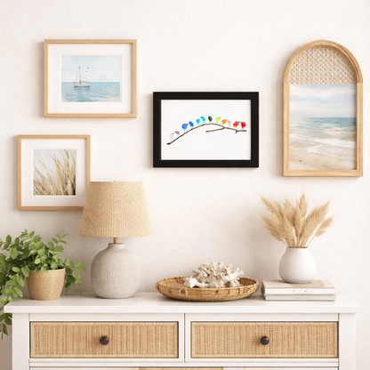 Sea Glass Birds on Driftwood | Framed Coastal Wall Art
