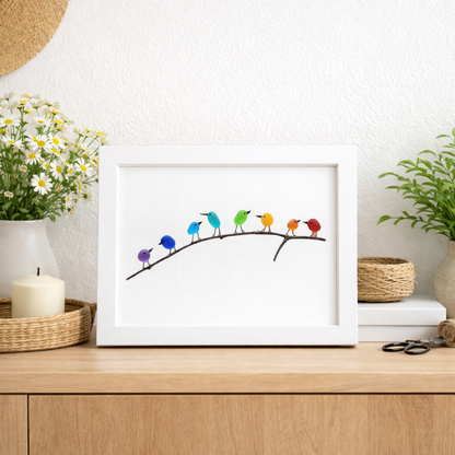 Sea Glass Birds on Driftwood | Framed Coastal Wall Art