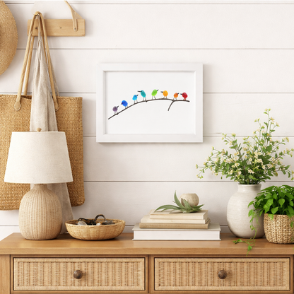 Sea Glass Birds on Driftwood | Framed Coastal Wall Art