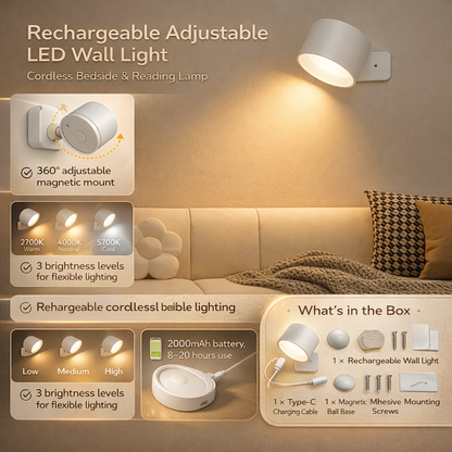 Rechargeable LED Wall Light | Adjustable Magnetic Mount