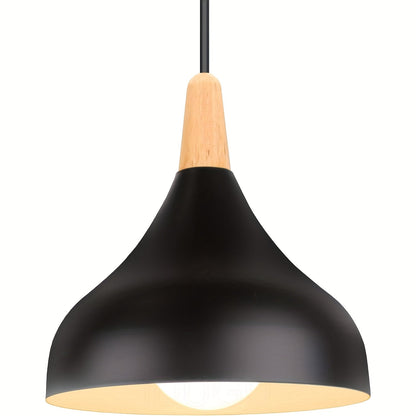 Modern Teardrop Pendant Light | Metal & Wood Hanging Lamp