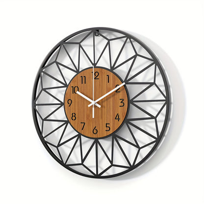 Modern Metal Wall Clock | Wood Grain Center Design