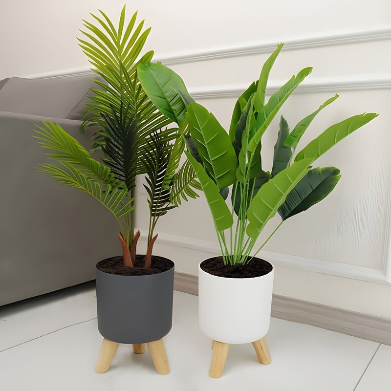 Modern Round Planter with Wooden Legs | Indoor & Outdoor Decorative Plant Pot