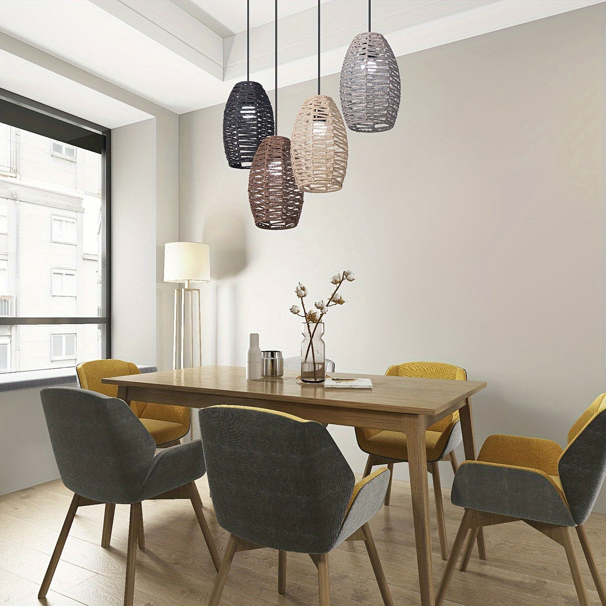 Modern Handwoven Rope Pendant Shade | Natural Woven Ceiling Light
