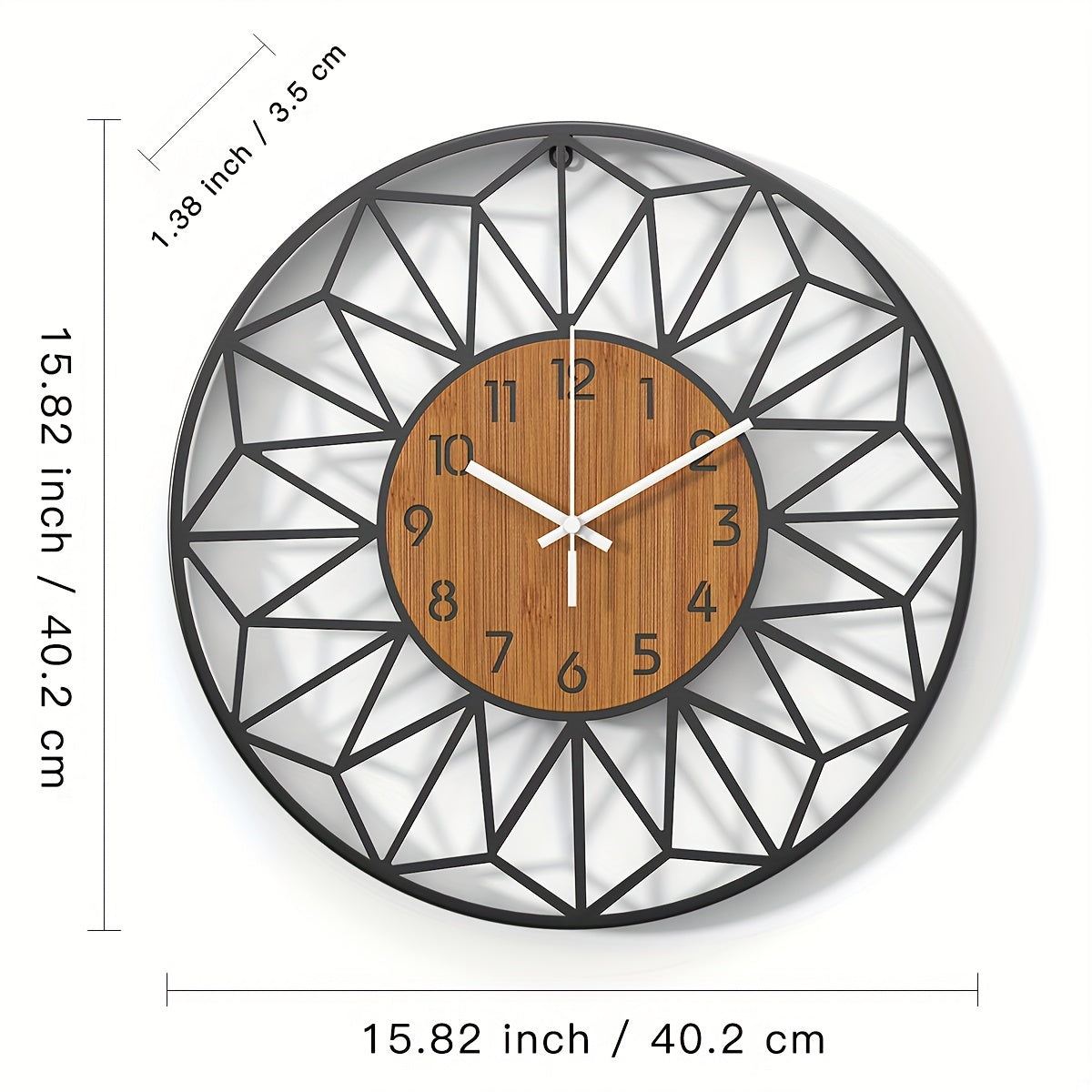 Modern Metal Wall Clock | Wood Grain Center Design