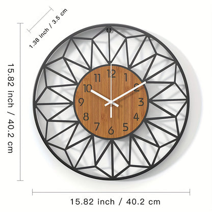 Modern Metal Wall Clock | Wood Grain Center Design