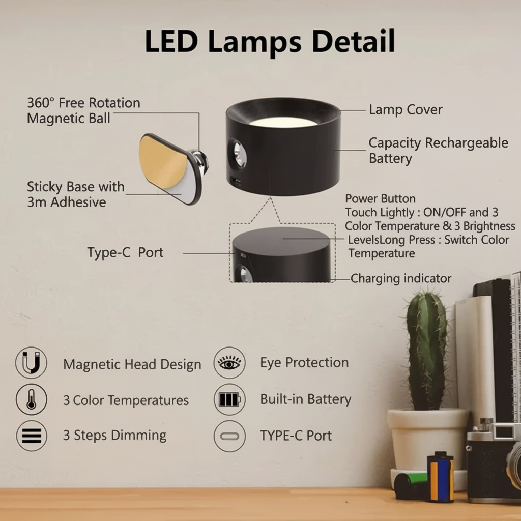 Rechargeable LED Wall Light | Adjustable Magnetic Mount