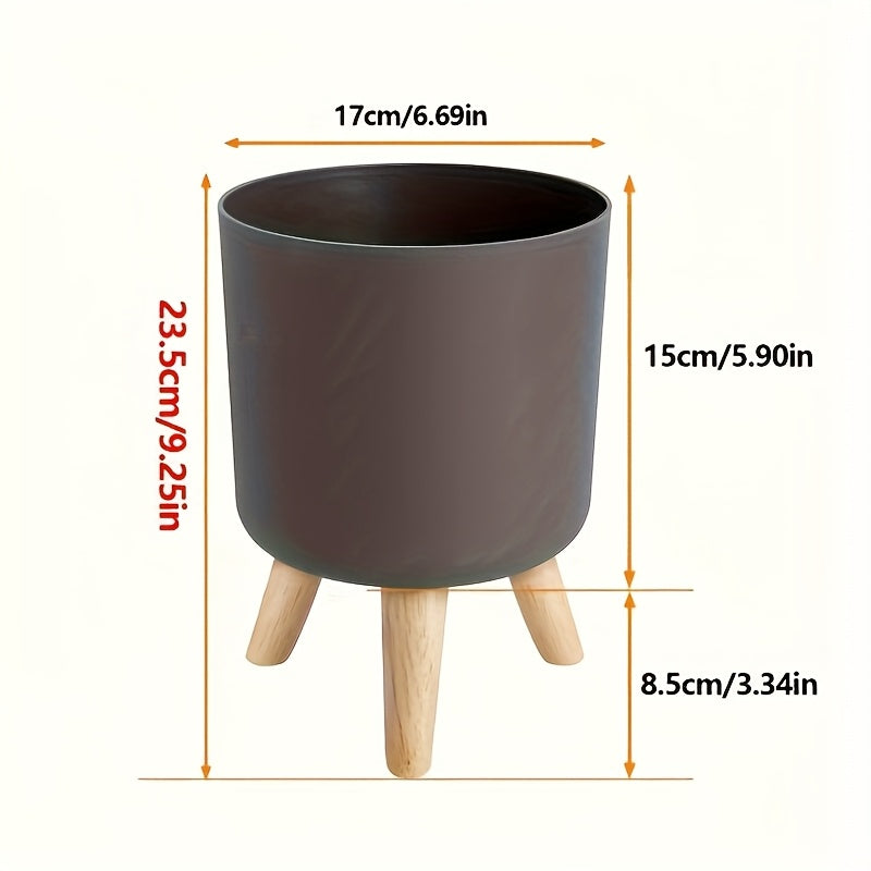 Modern Round Planter with Wooden Legs | Indoor & Outdoor Decorative Plant Pot