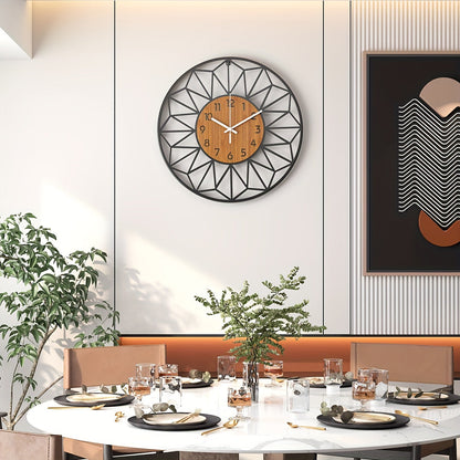 Modern Metal Wall Clock | Wood Grain Center Design