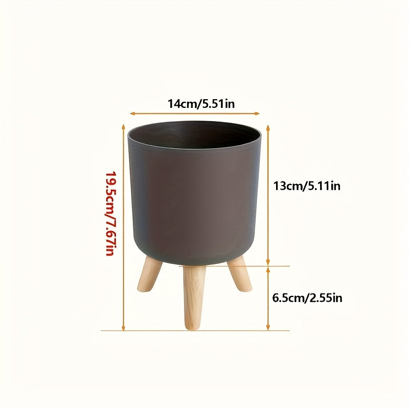 Modern Round Planter with Wooden Legs | Indoor & Outdoor Decorative Plant Pot