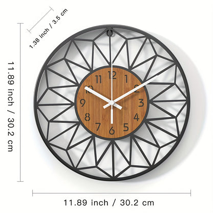 Modern Metal Wall Clock | Wood Grain Center Design