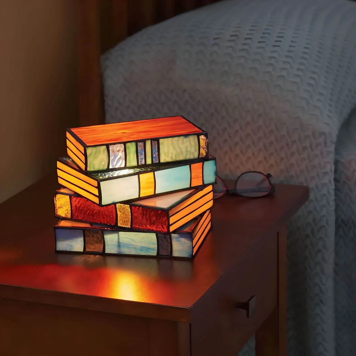Stained Glass Book Stack Lamp