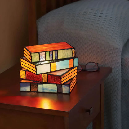 Stained Glass Book Stack Lamp