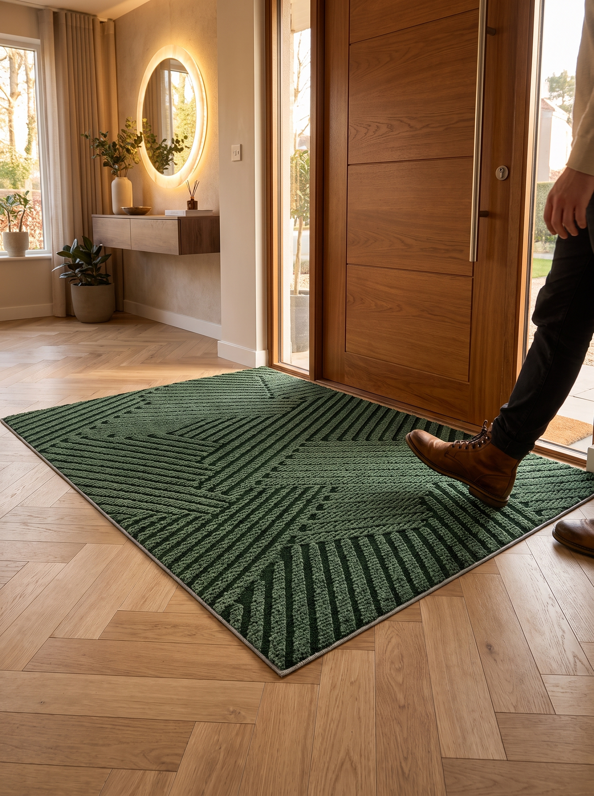 Door mat lying flat with non slip rubber backing