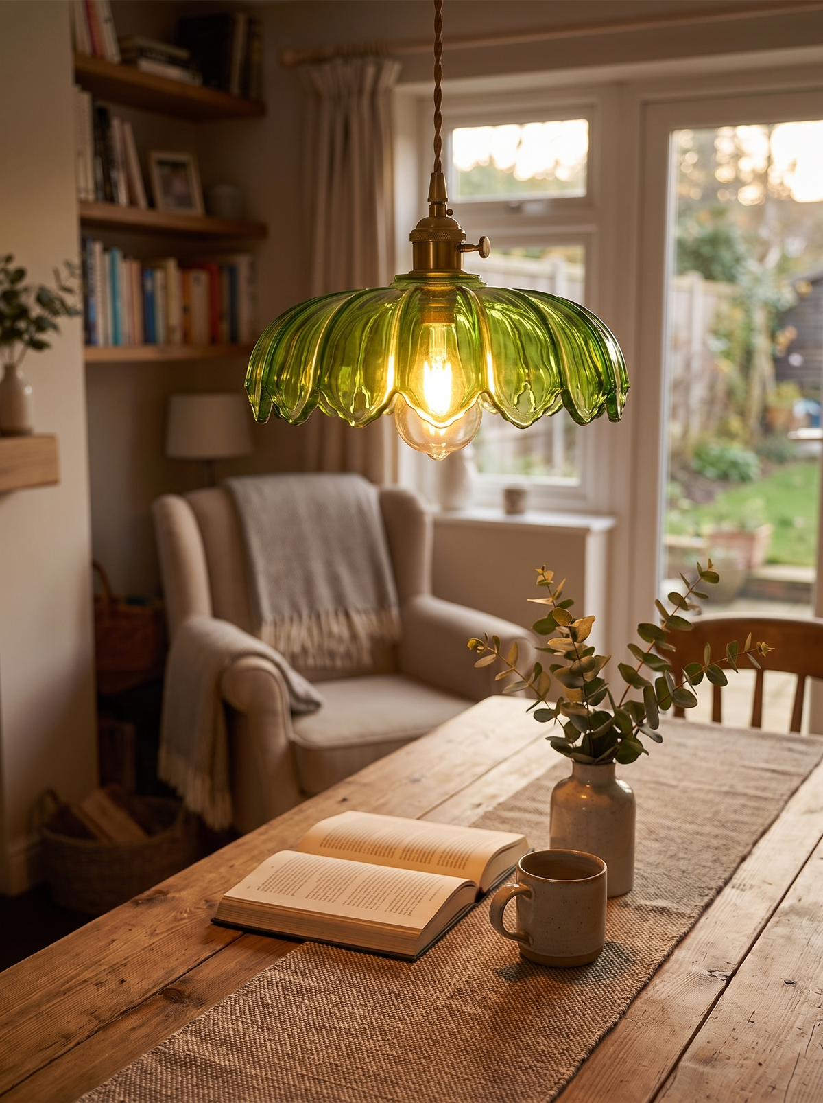 Vintage flower glass pendant light with brass finish