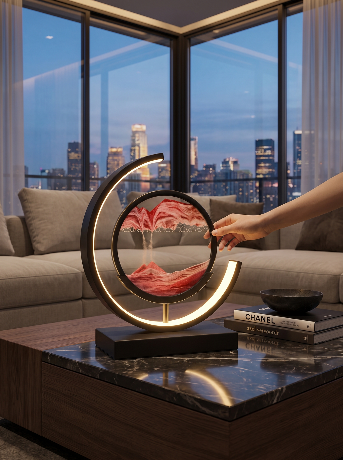 Turning the Sandlight lamp to watch the sand flow