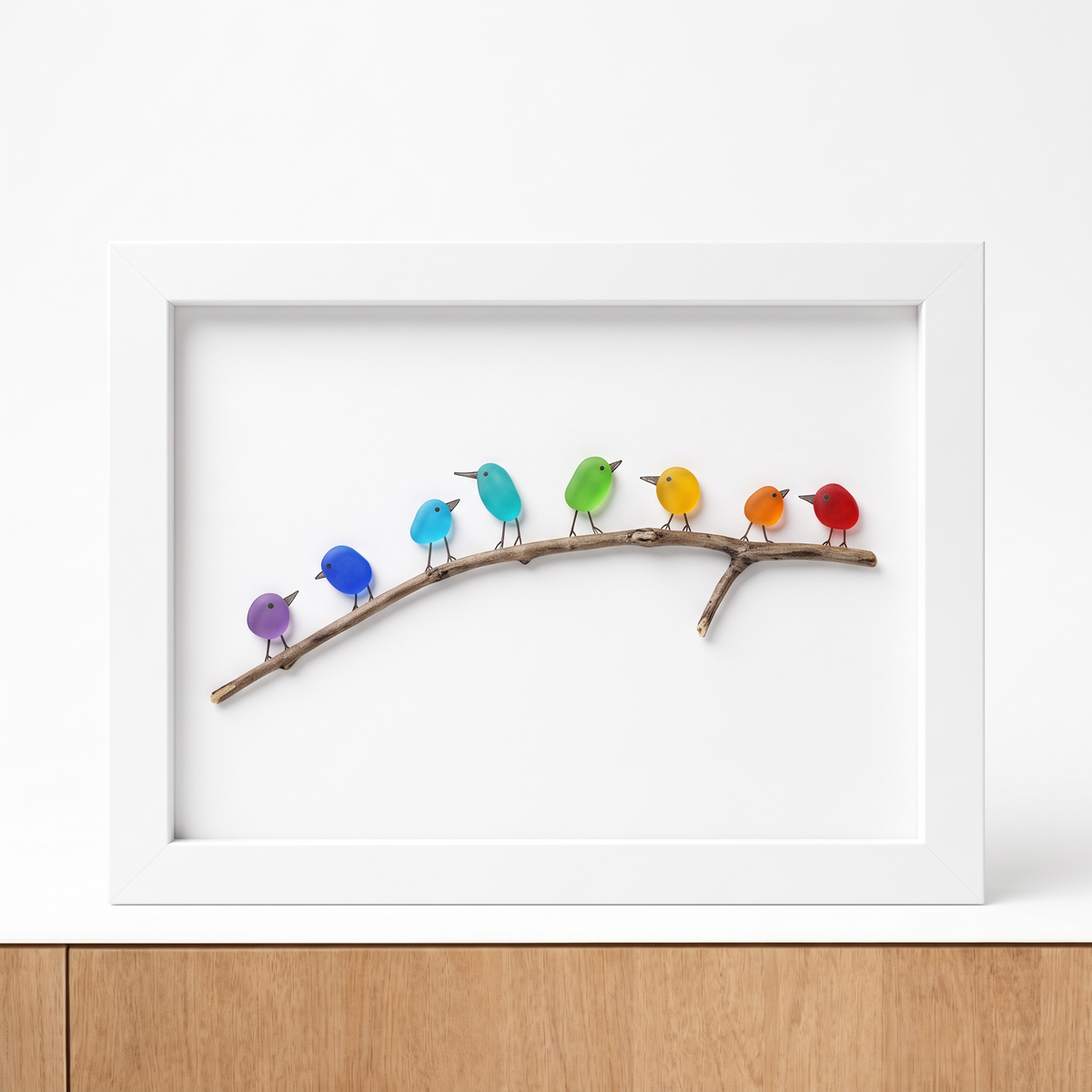 Sea Glass Bird Driftwood Picture Frame