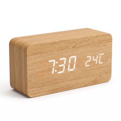 LED Smart Alarm Clock Wooden Design