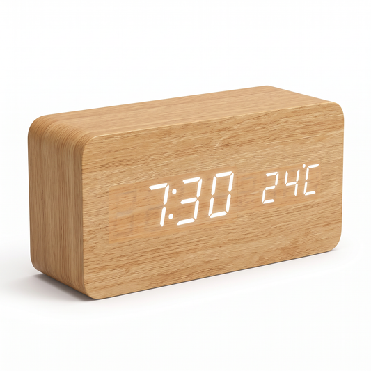 LED Smart Alarm Clock Wooden Design